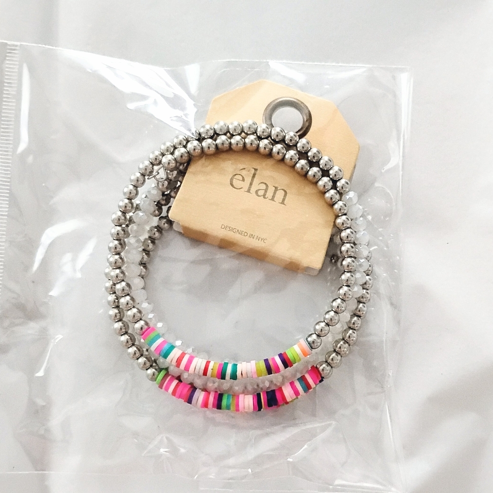 élan Silver Beaded Bracelet Set with Colorful Disc Accents